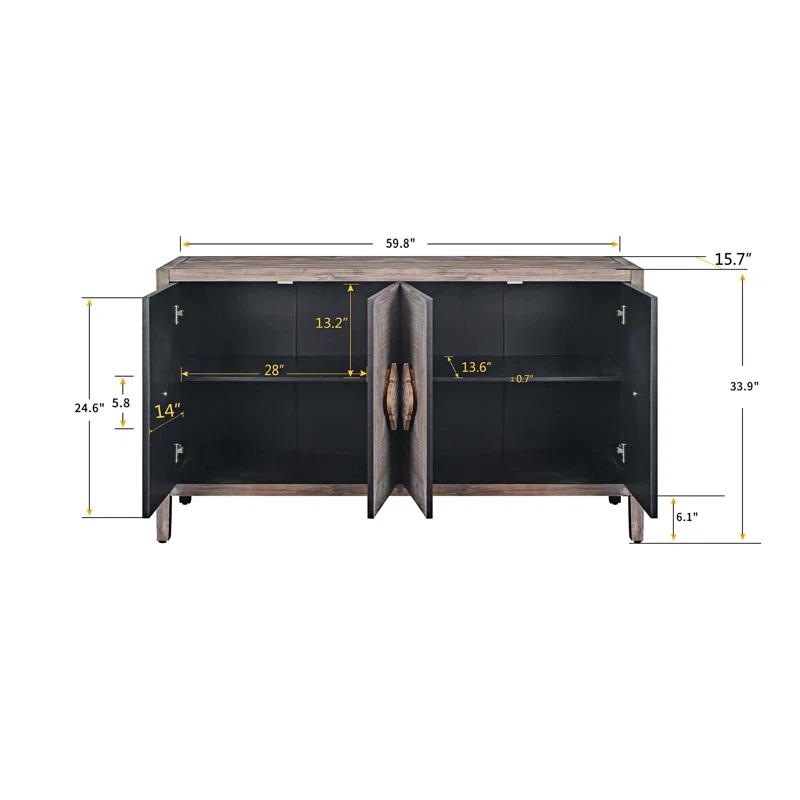 Bungalow Rose Antique Four Door Cabinet For Living Room