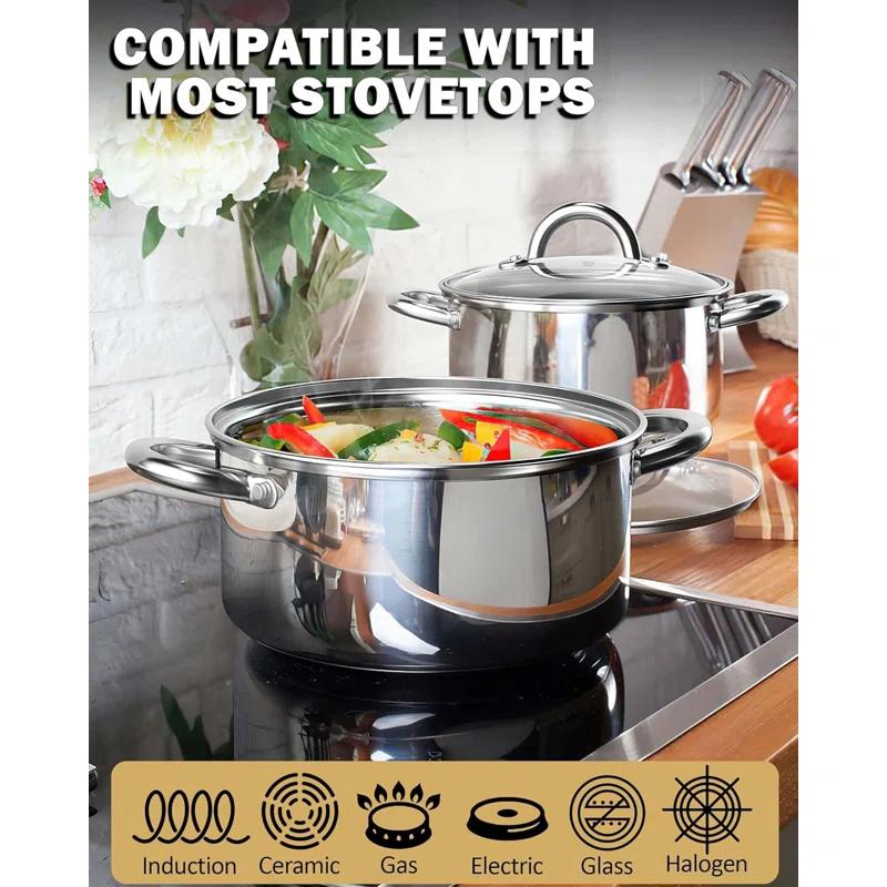 Cook N Home Cook N Home 5.5-quart Sauce Pot Stainless Steel Stockpot With Glass Lid, Basics Saucier Casserole Stock Pot