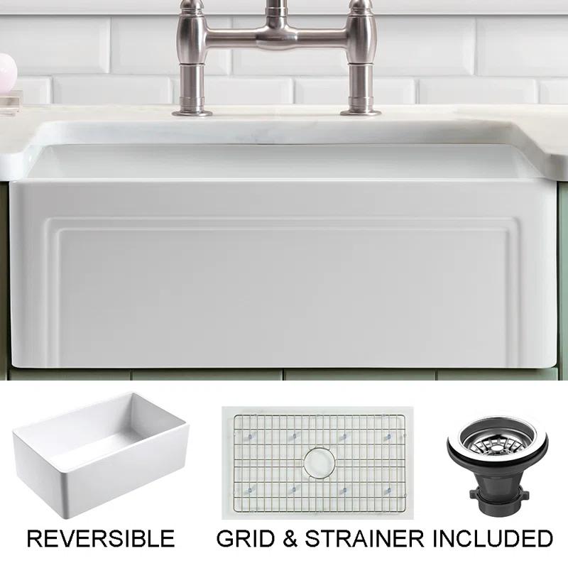 Floretta 24" L x 18" W Farmhouse Kitchen Sink With Grid and Strainer