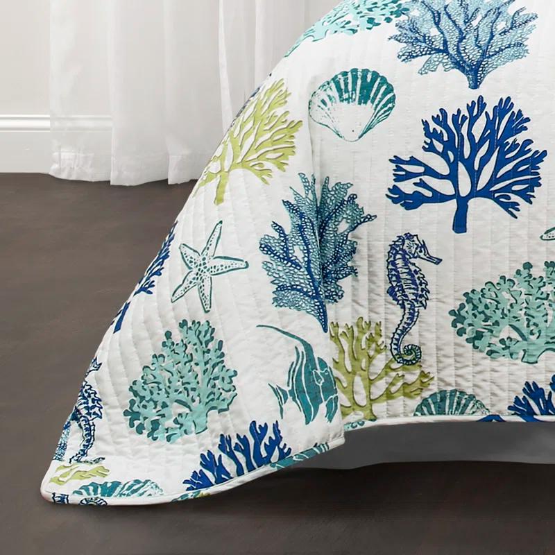 Lush Decor Coastal Reef Cotton Reversible Coastal 3 Piece Quilt Set