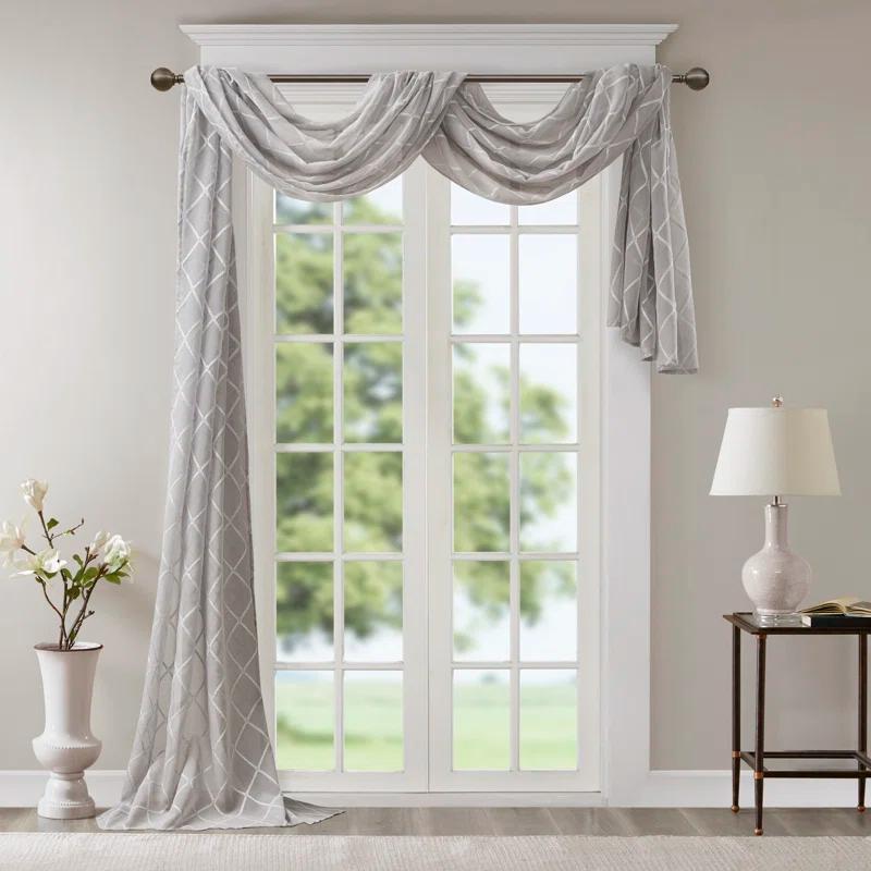 Madison Park Irina Solid Sheer Embroidered Window Scarf