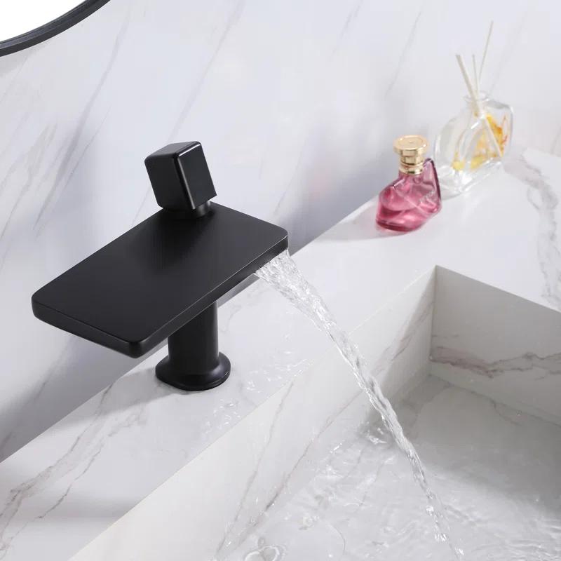 RBROHANT JK0372 7.75" Brass Waterfall Bathroom Sink Faucet, Vanity Single Handle One Hole Basin Modern Lavatory Faucet