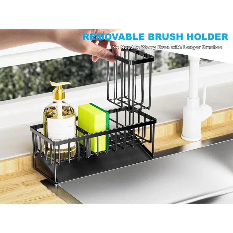 WKING Stainless Steel Kitchen Sink Caddy Organizer With Draining Tray, Rustproof Sponge Holder For Sink, Adjustable Compartments, Space-Saving Design
