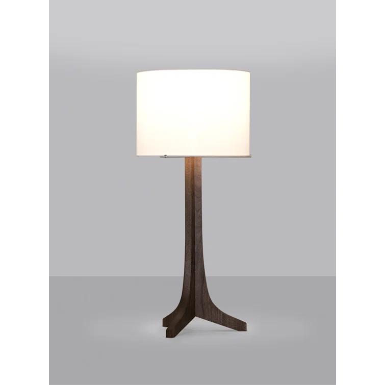 Nauta Sleek White Linen Shade Table Lamp with Dark Walnut Base