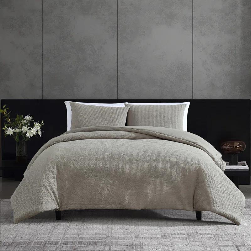 Vera Wang Puckered Texture Cotton Grey Duvet Cover Set | Wayfair