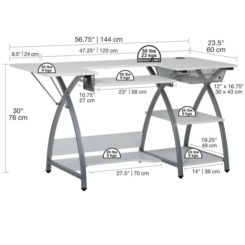 56.75'' x 23.5'' Sewing Table with Sewing Machine Platform