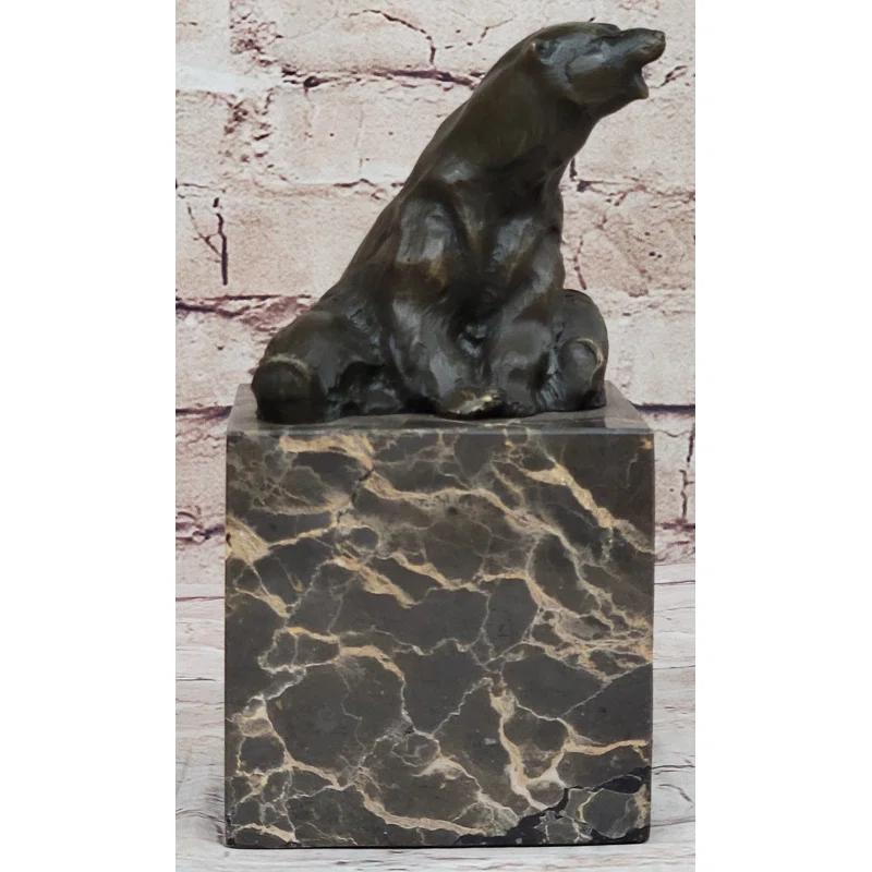 Bungalow Rose Art Deco Stylish Polar Bear Bronze Sculpture Marble Base Figurine Figure Hotcast