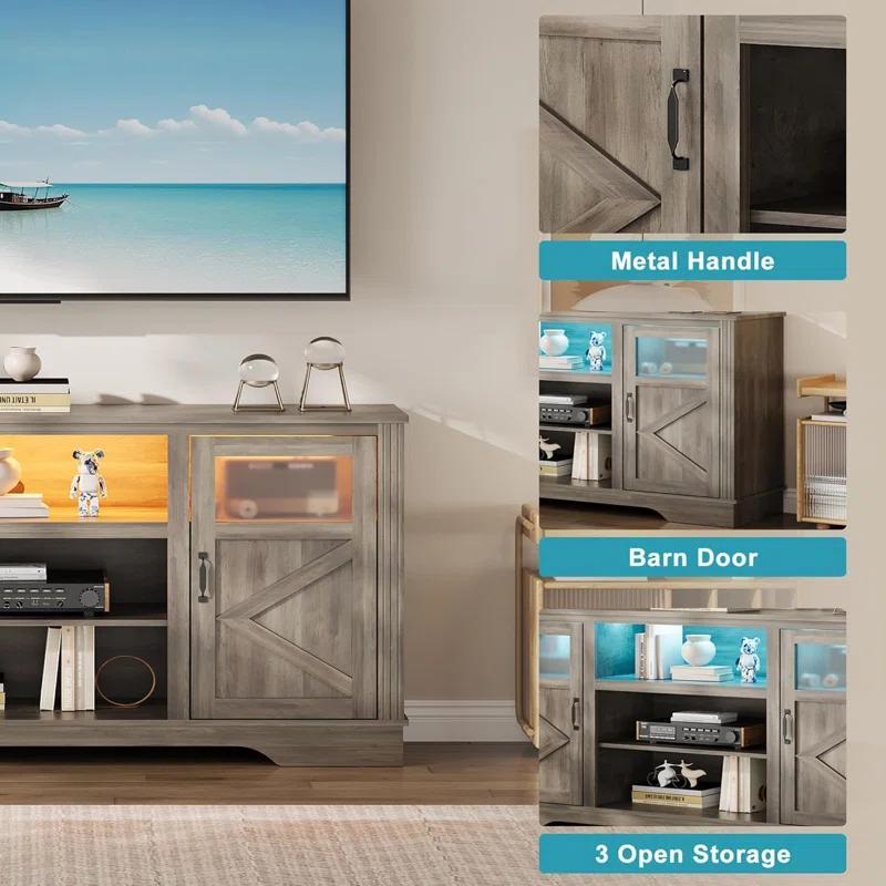 Wrought Studio™ Farmhouse TV Stand With LED Lights, Entertainment Center For 65/60/55 Inches Televisions