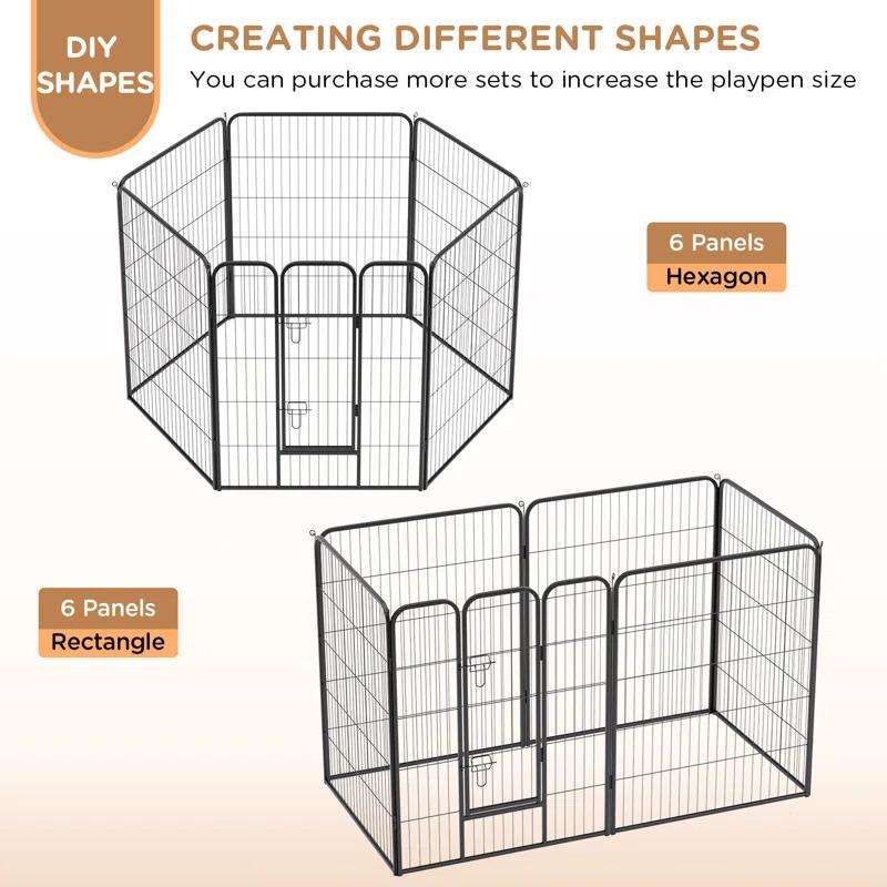 FDW Dog Playpen Indoor 6 Panels Dog Pen For Small And Medium Dogs, Exercise Pen Pet Dog Fence With Doors Pet Puppy Playpen For RV Camping Yard, Black