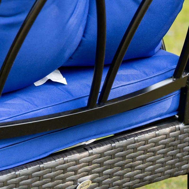 Mercer41 Outsunny Outdoor Wicker Rocking Chair with Padded Cushions, Aluminum Furniture Rattan Porch Rocker