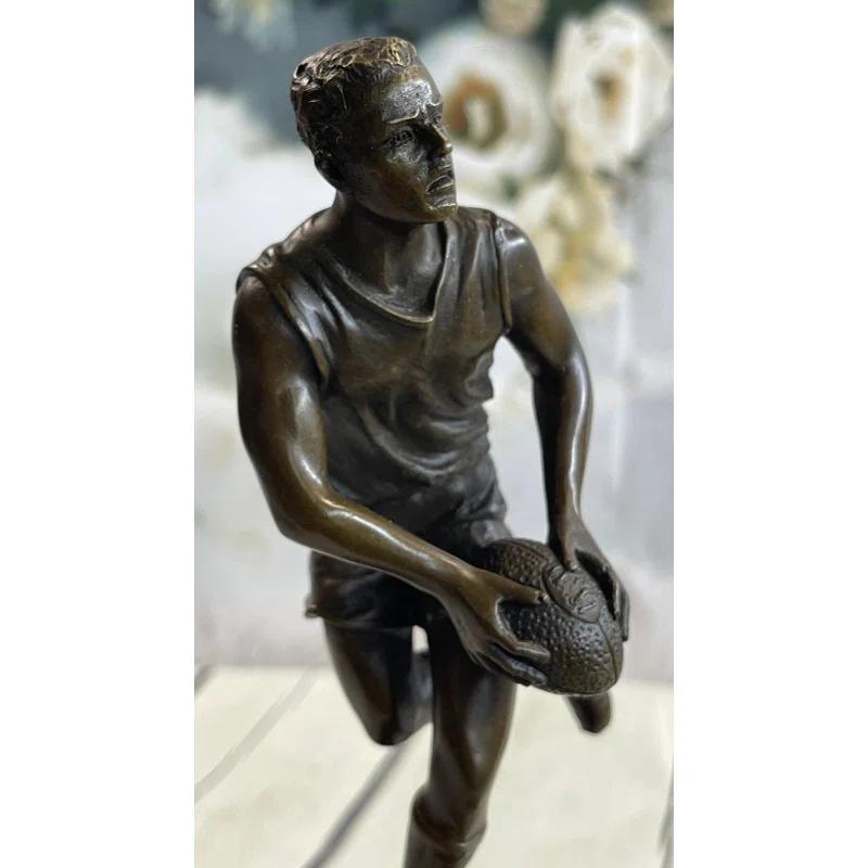 Red Barrel Studio® Bronze Statue Union League Rugby Football Player Trophy Sport Figurine Figure