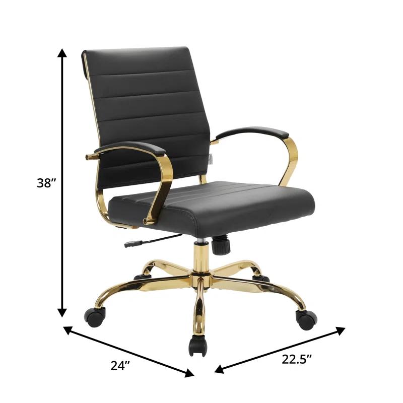 Everly Quinn Naudain Leather Office Chair – Modern Executive Swivel Task Chair with Wheels, Adjustable Height & Padded Arms for Desk or Conference Room