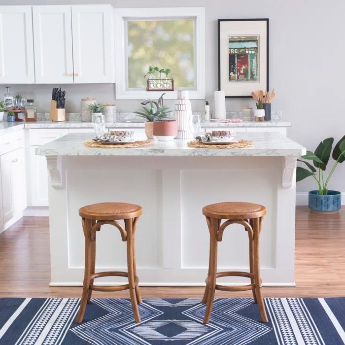 Dovecove Fredericksburg Round Rattan Seat Counter Stool with Solid Wood Frame