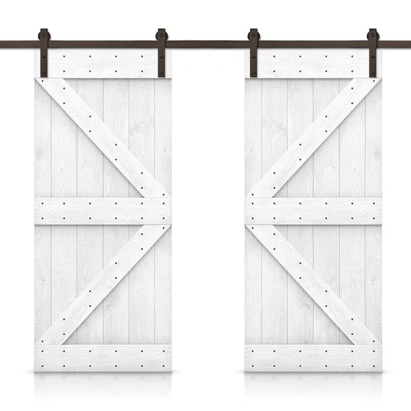 Calhome Paneled Wood Stained K Series Double DIY Barn Door With Sliding Hardware Kit | Wayfair