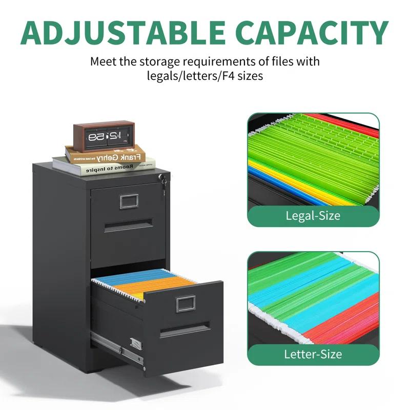 2 Drawer Metal Vertical File Cabinet with Lock for Home Office, A4/Letter/Legal Size, Assembly Required