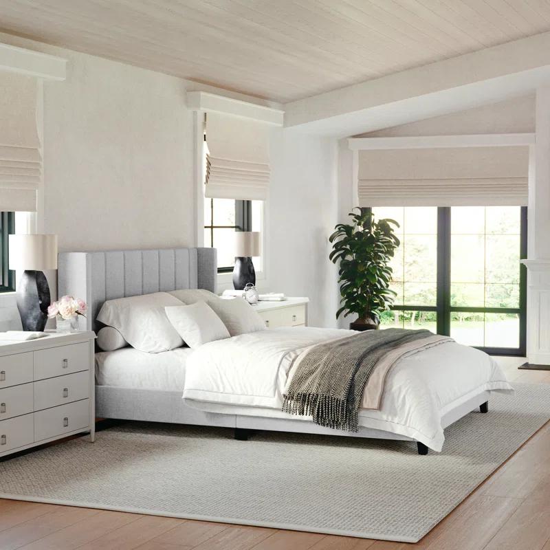 Martha Stewart Martha Stewart Kay Upholstered Platform Bed With Channel Stitched Wingback Headboard