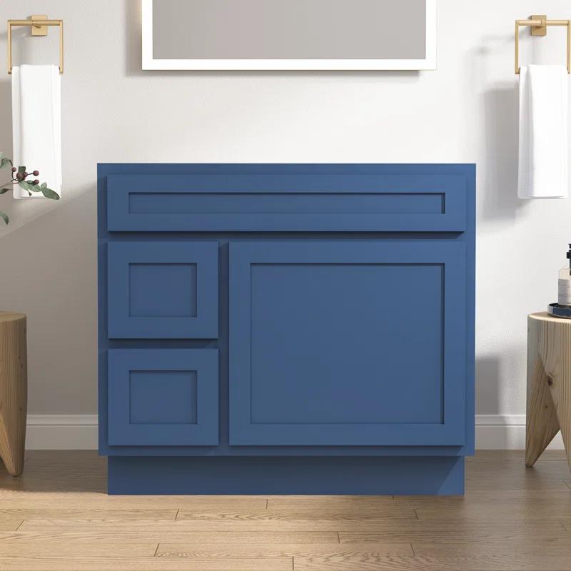 Vanity Art 36 Inch Single Shutter Door Bathroom Vanity Base Cabinet with 2 Functioning Shaker Drawers, Strudy Floor Mount Storage Cabinet Organizer for Bedroom, Living Room, Kitchen, VA4036-2LBLUE