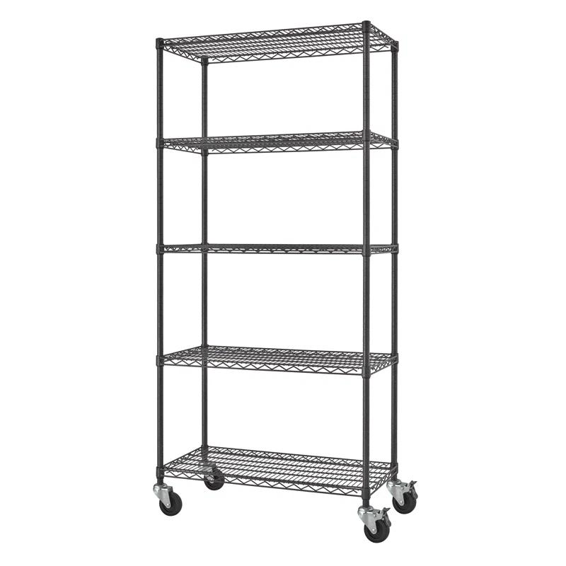 Trinity TRINITY PRO Black 5-Tier NSF Steel Wire Garage Storage Shelving Unit w/ Wheels