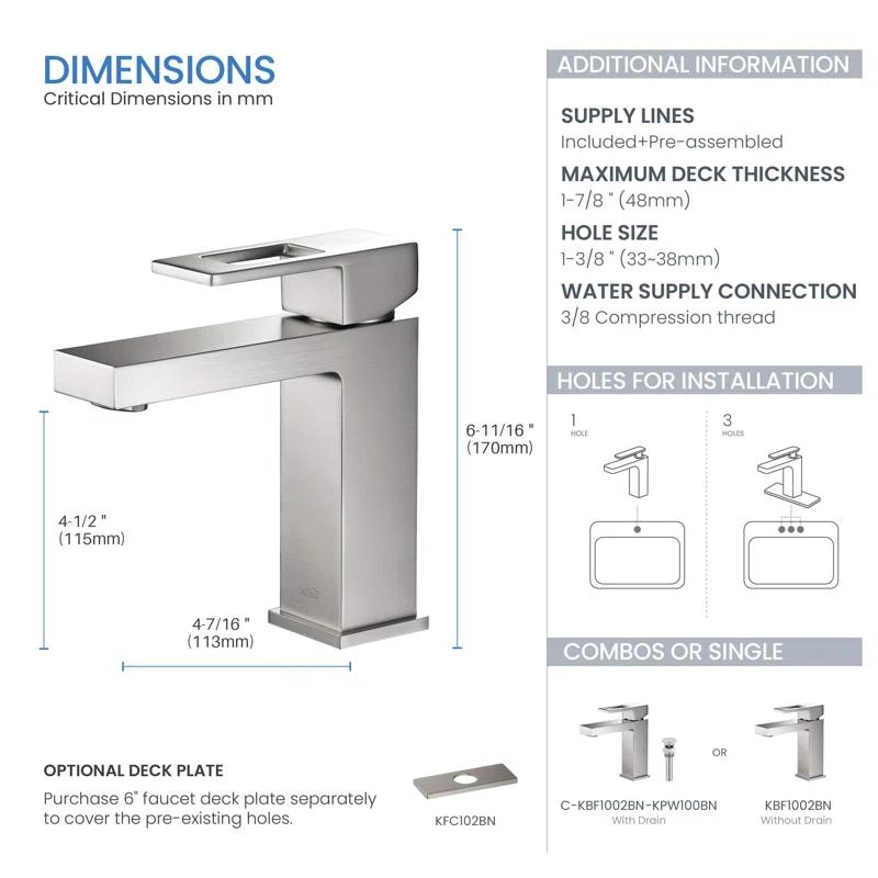 KIBI KBF1002BN Cube Single-Hole Single-handle Bathroom Faucet