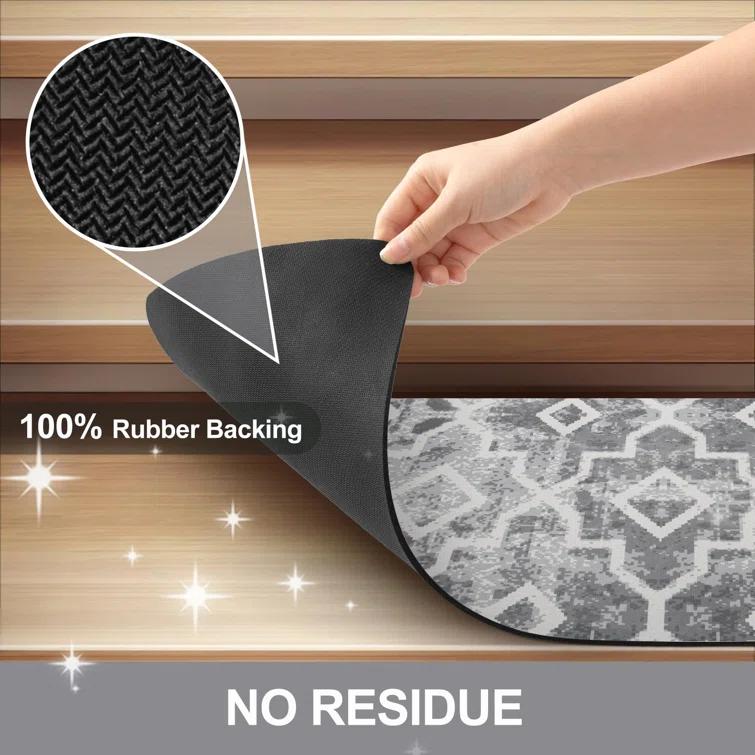 Bungalow Rose Stair Treads Non Slip For Wooden Steps, 15PCS 8"X30" Grey Rubber Backing Stair Runner Mats, Washable Reusable Carpet For Stairs Rugs Indoor Safety Staircase Step Treads For Kids Elders Dogs