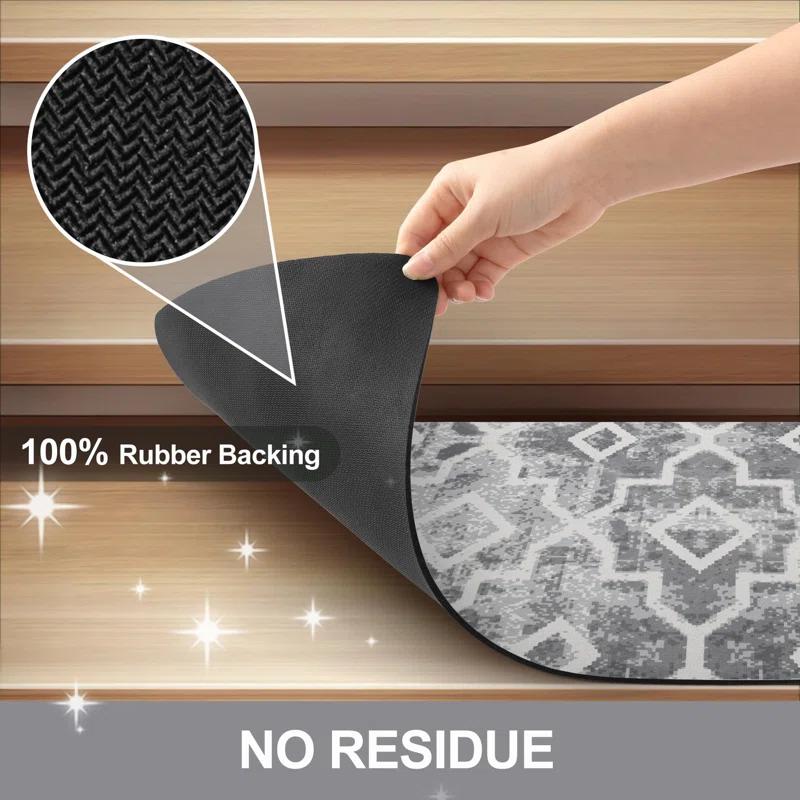 Bungalow Rose Stair Treads Non Slip For Wooden Steps, 15PCS 8"X30" Grey Rubber Backing Stair Runner Mats, Washable Reusable Carpet For Stairs Rugs Indoor Safety Staircase Step Treads For Kids Elders Dogs