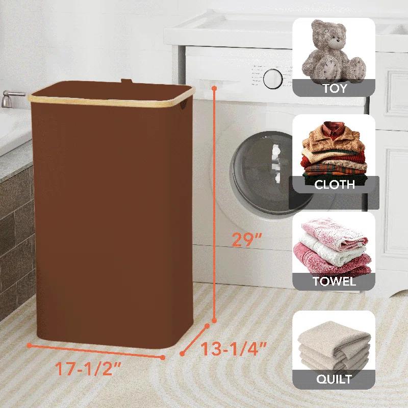 SpaceAid Tall Laundry Hamper with Lid – 110L Collapsible Clothes Basket with Bamboo Handles for Bedroom, Bathroom or Dorm
