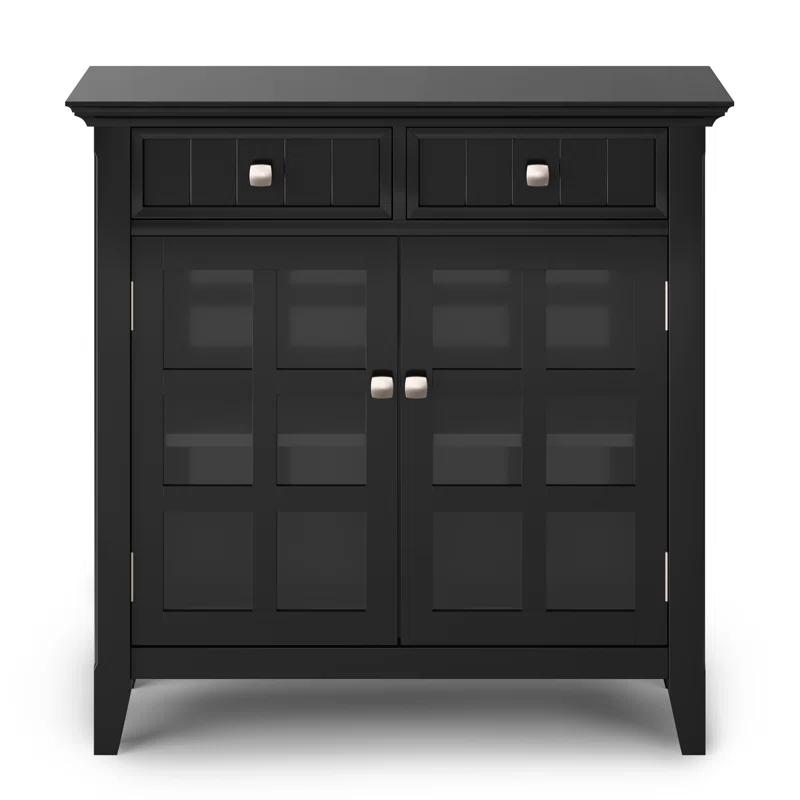 Simpli Home Acadian 36"W Solid Wood 2-Shelf Entryway Storage Cabinet with Glass Doors and 2 Drawers