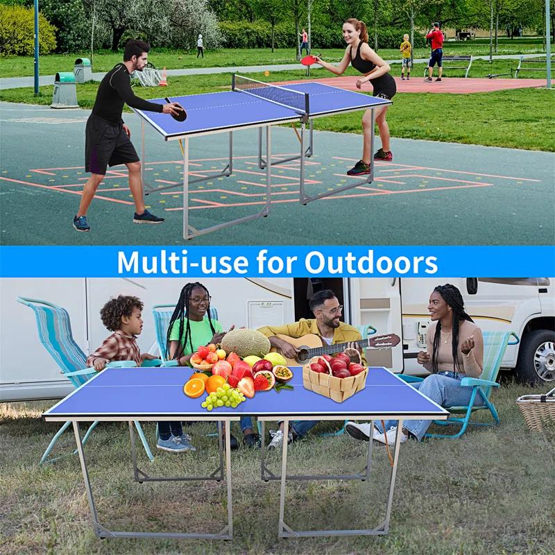 ALPHANEO 6Ft Mid-Size Table Tennis Table Foldable  And  Portable Ping Pong Table Set For Indoor  And  Outdoor Games With Net, 2 Table Tennis Paddles And 3 Balls