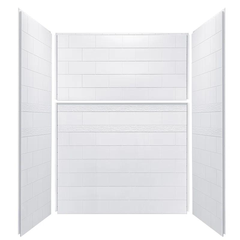 WoodBridge Solid Surface Shower Wall Panel Surround, High Gloss White Finish, Cuttable, Two Installation Methods (Screw Mounting or Glue-Up Design)