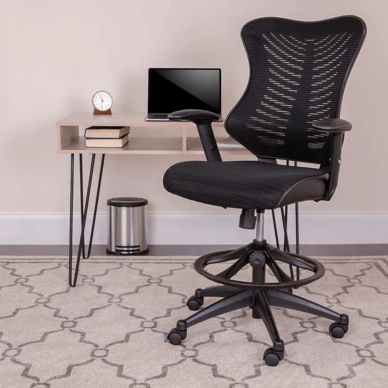 Flash Furniture Haynie High Back Mesh Drafting Chair with LeatherSoft Sides and Adjustable Arms