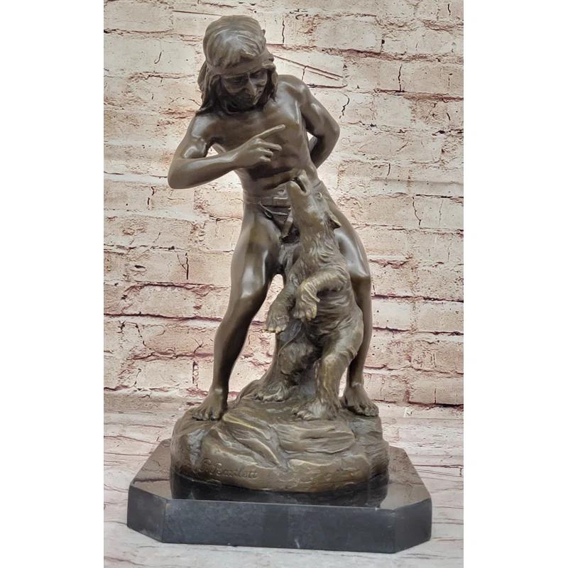 Red Barrel Studio® Native American Indian Shaman Taming A Bear - Bronze Sculpture Statue By P. Bartlett