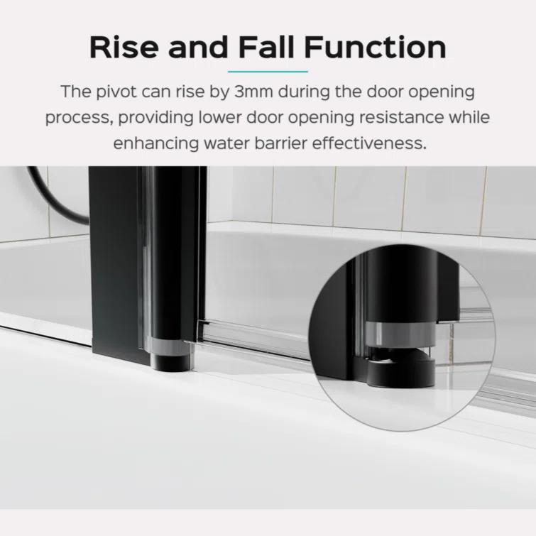KUNMINGZHUHE 43 In. W * 58 In. H Frameless Folding Shower Doors For Bathtub, 1/4" (6Mm) Thick SGCC Tempered Glass Door, Bathroom Pivot Tub Glass Door ZH2745-W1552P173134