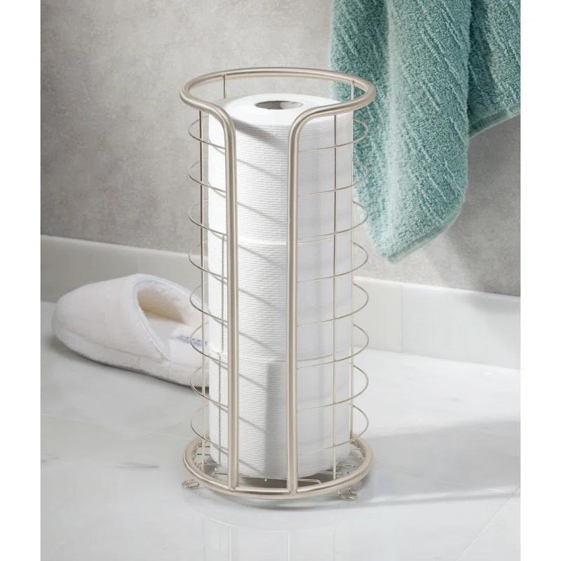 mDesign Metal Toilet Paper Holder Stand, Freestanding 3 Roll Reserve