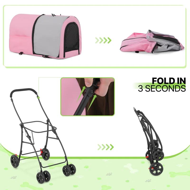 Bring Home Furniture Folding Pet Stroller for Cats & Dogs 4-in-1 Double Dog Stroller for Small & Medium Pets Carrier Cart with Convertible Features | Wayfair
