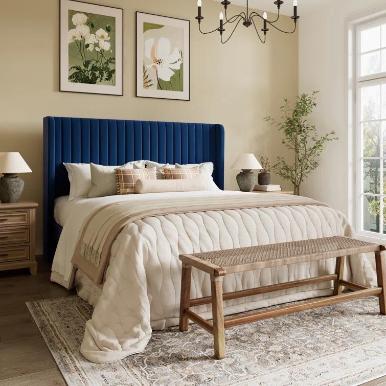 Willa Arlo™ Interiors Candler Velvet Upholstered Platform Bed with Wingback Headboard and Wooden Slats
