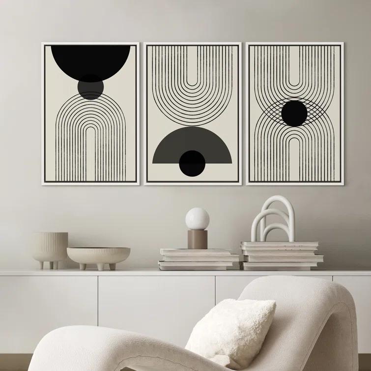 SIGNLEADER Mid-Century Modern Black And White Minimalist Abstract Home Decor Framed Wall Art Work Canvas Print