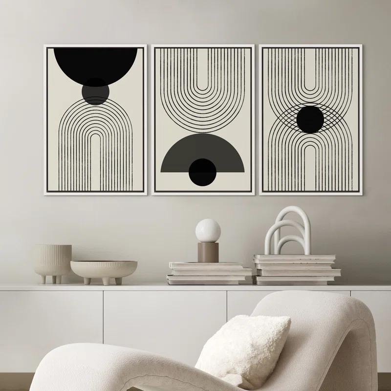 SIGNLEADER Mid-Century Modern Black And White Minimalist Abstract Home Decor Framed Wall Art Work Canvas Print