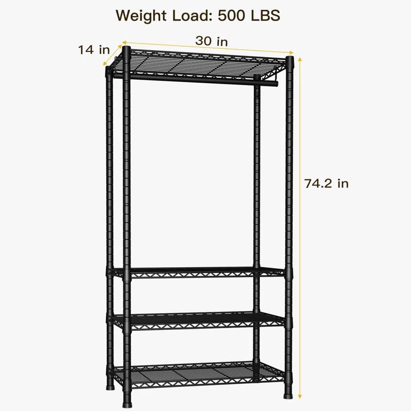 OLVOK Freestanding 4 Tiers Garment Rack For Hanging Clothes With Shelves And Clothes Racks
