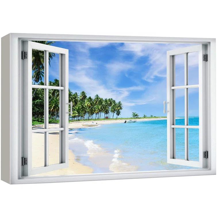 IDEA4WALL Window Scenery " Window View Teal Blue Beach Shore Tropical Island Wilderness Nature "
