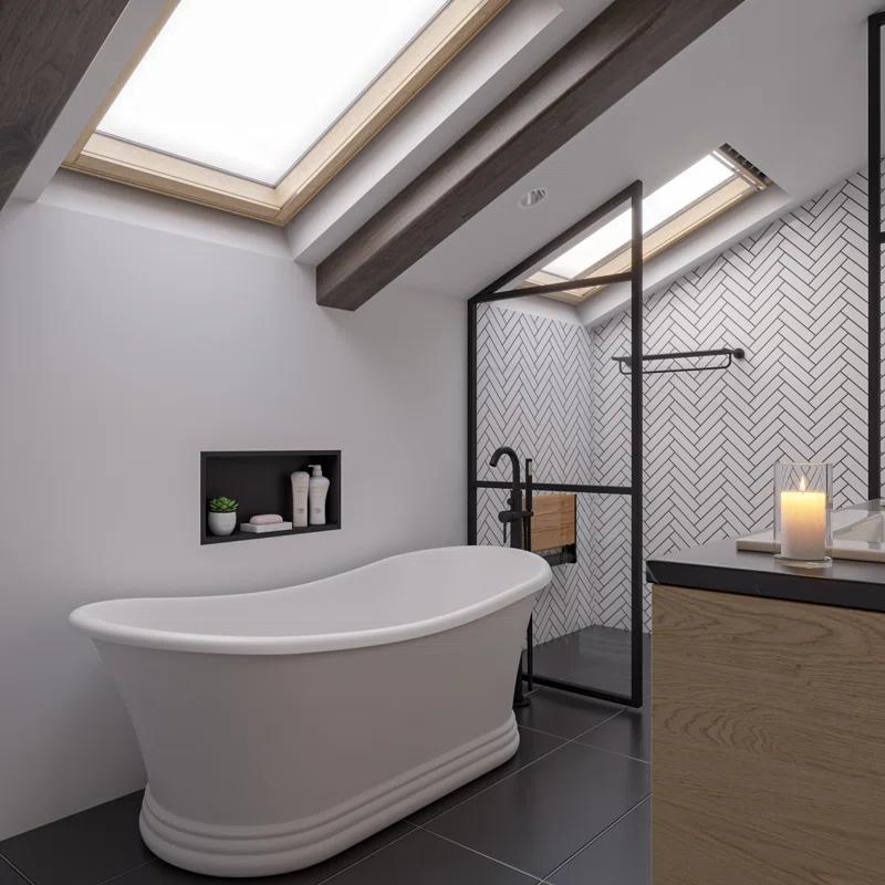 63.4'' x 29.5'' Freestanding Soaking Stone Bathtub