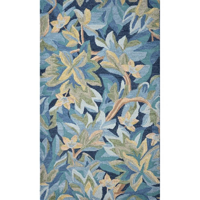 Florals Avalonian Handmade Hand Tufted Wool Blue/Green Rug