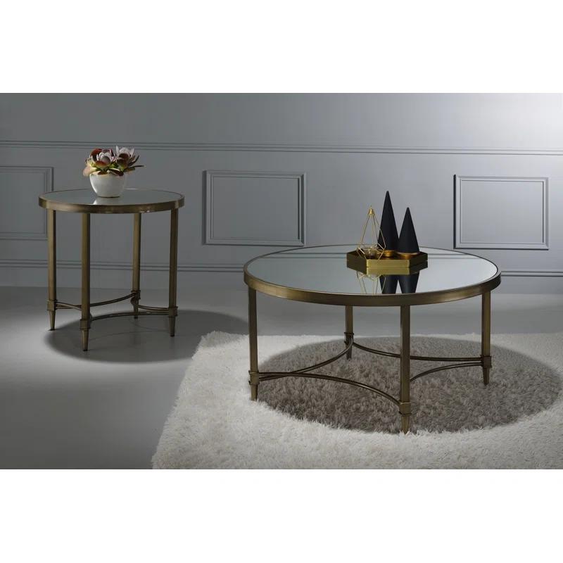 Aditya Round Mirrored Glass and Metal End Table