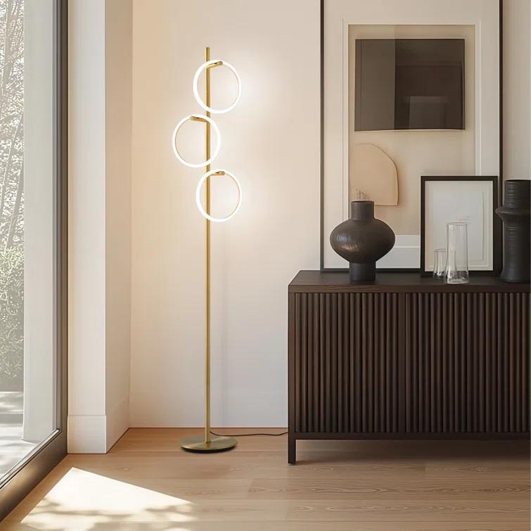 Brightech Saturn 66" Modern LED Floor Lamp with 3 Removable Ring Lights and Gold Finish, 3-Way Dimming