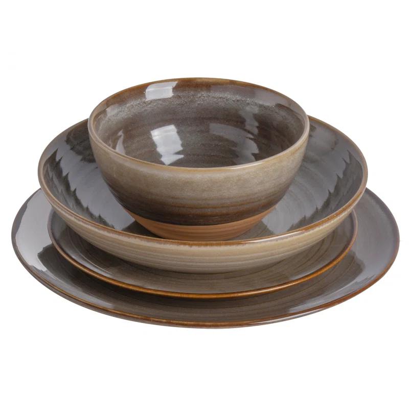 Gibson Gibson Elite 16 Piece Dreamweaver Double Bowl Terracotta Reactive Dinnerware Set