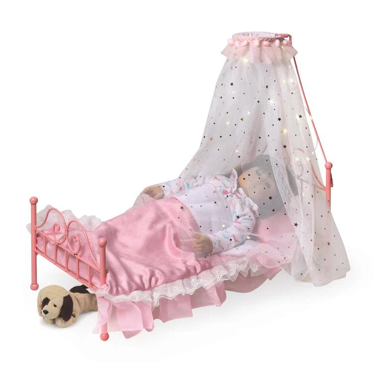 Badger Basket Starlights LED Canopy Metal Doll Bed with Bedding - Pink