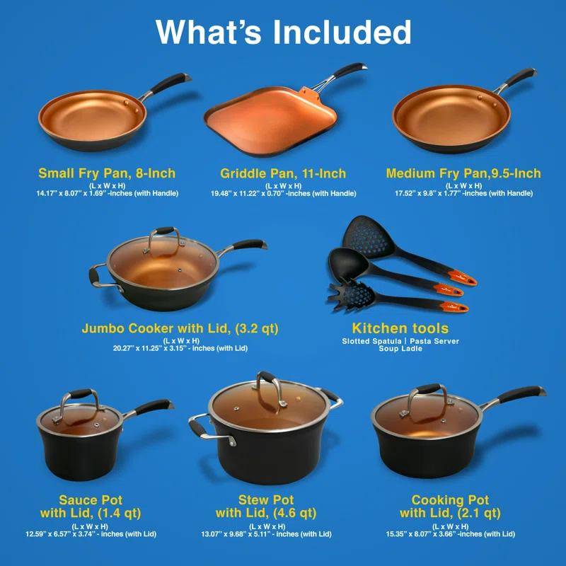 NutriChef 14 - Piece Non-Stick Aluminum Cookware Set