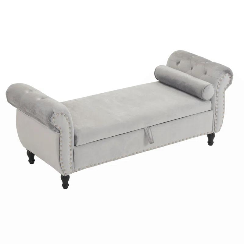 Velvet Multifunctional Storage Rectangular Ottoman Bench With 1 Pillow