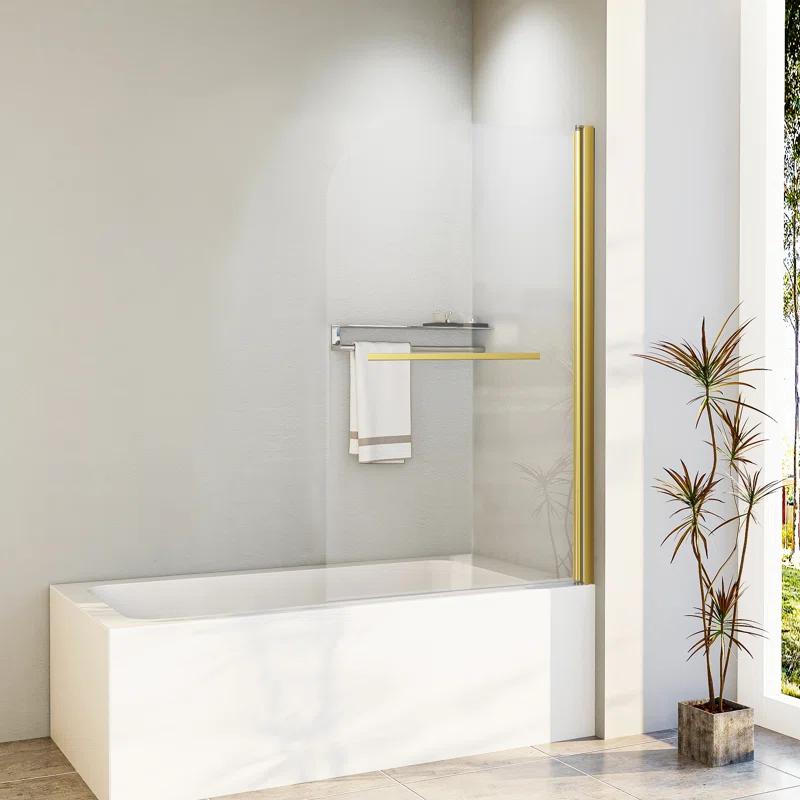31"W x 55"H Frameless Folding Pivot Shower Tub Door Reversible Installation