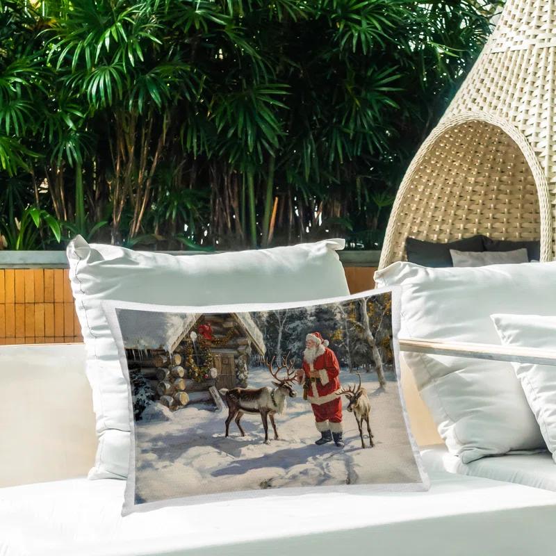 Stupell Industries Santa & Reindeer Scene Printed Outdoor Throw Pillow Design by Imagine It Images