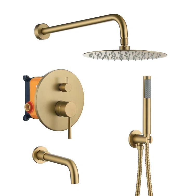 clihome Luxury Wall-Mounted 3-Function Shower System Solid Brass Mixer Valve, 1.8 GPM Flow & Dual Showerheads with Rough-in Valve DM6612GNI